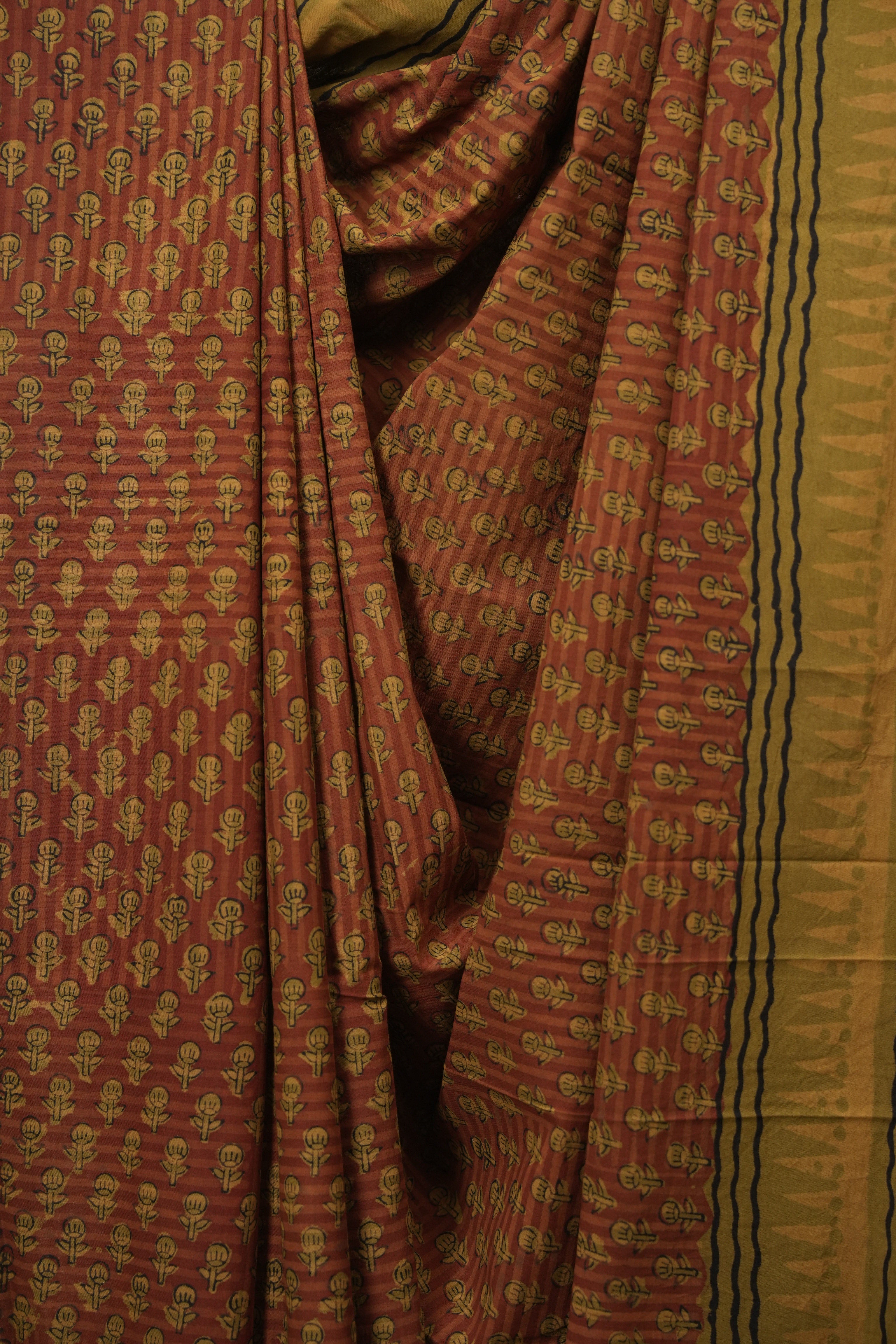 Rust HBP Cotton Saree - SRRCS3651