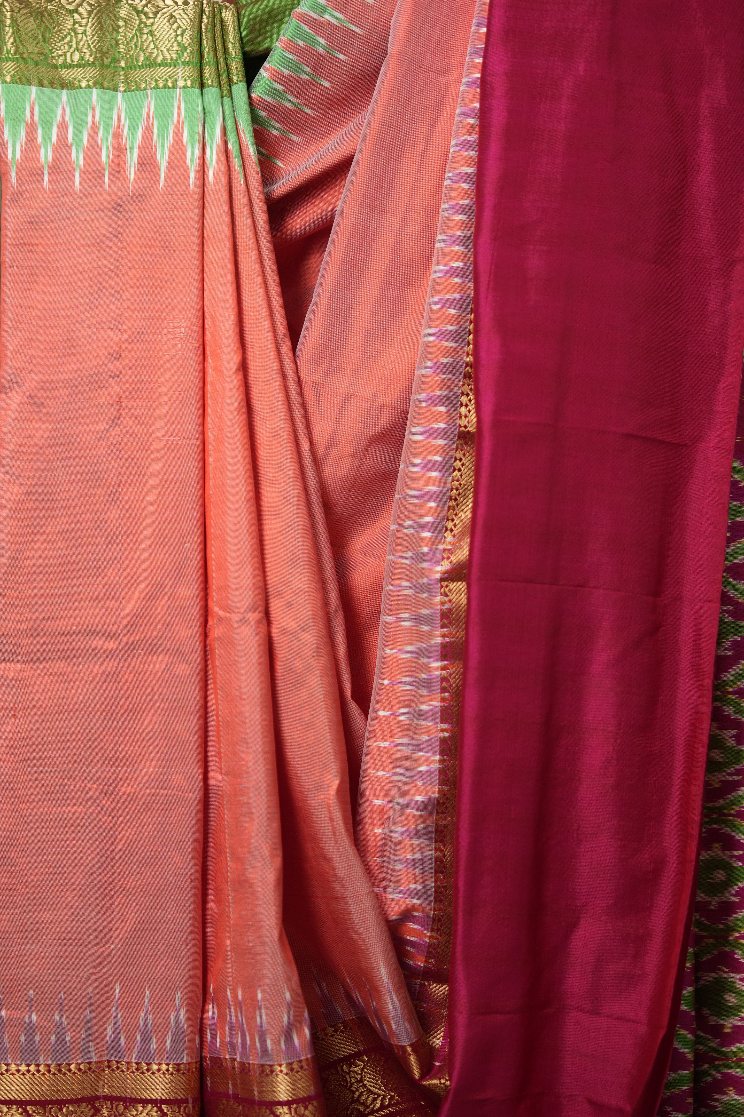 Peach Pochampalli Silk Ikat Saree - SRPPSIS286