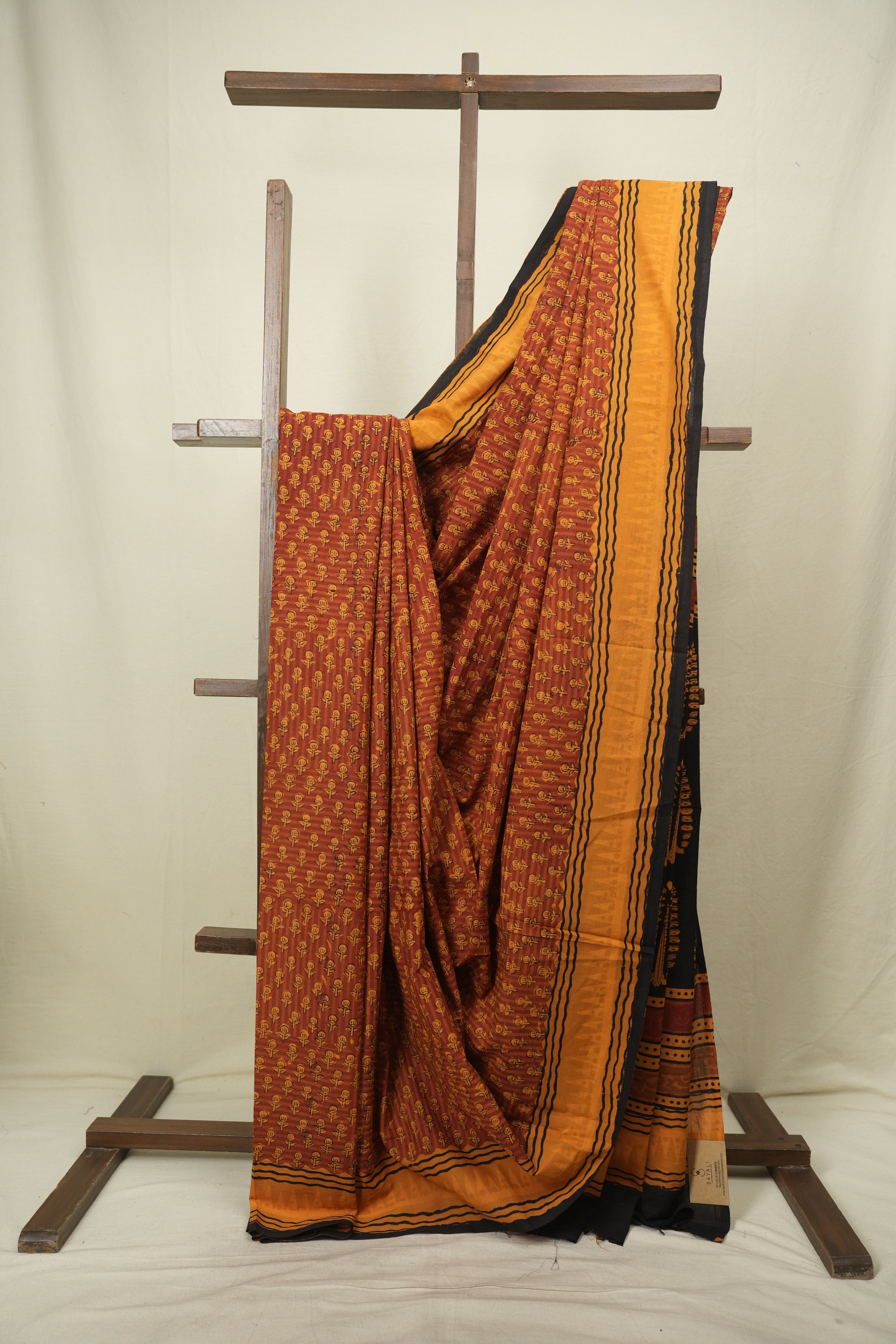 Rust HBP Cotton Saree - SRRCS3648
