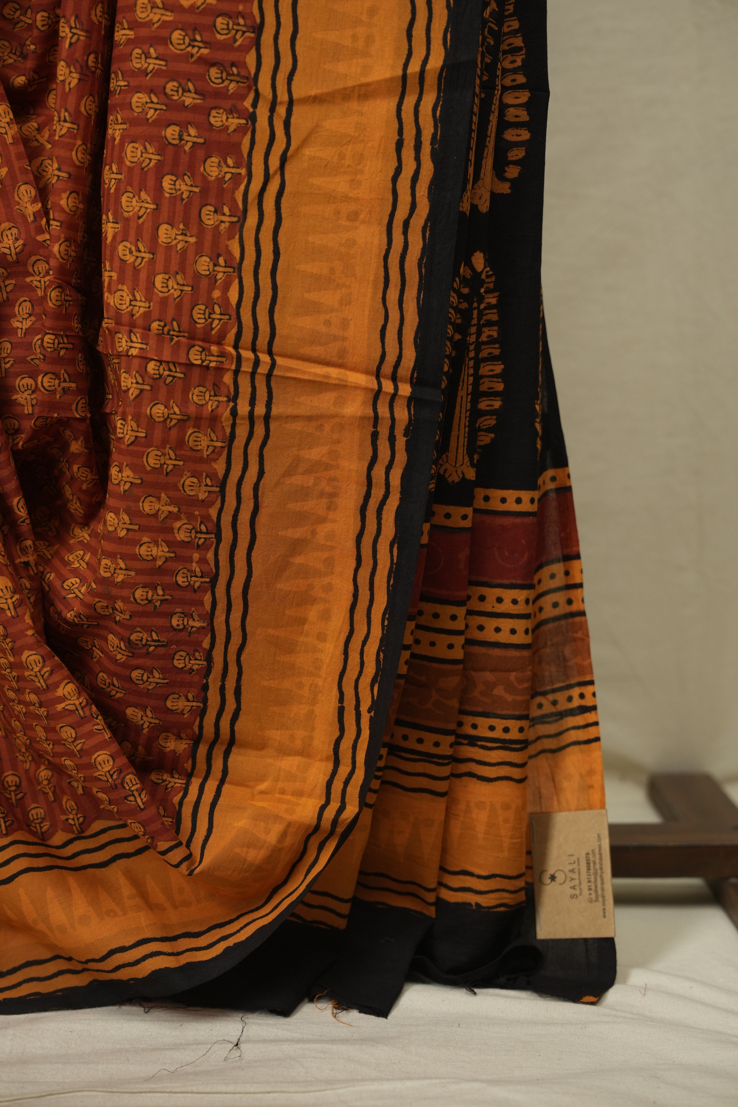 Rust HBP Cotton Saree - SRRCS3648