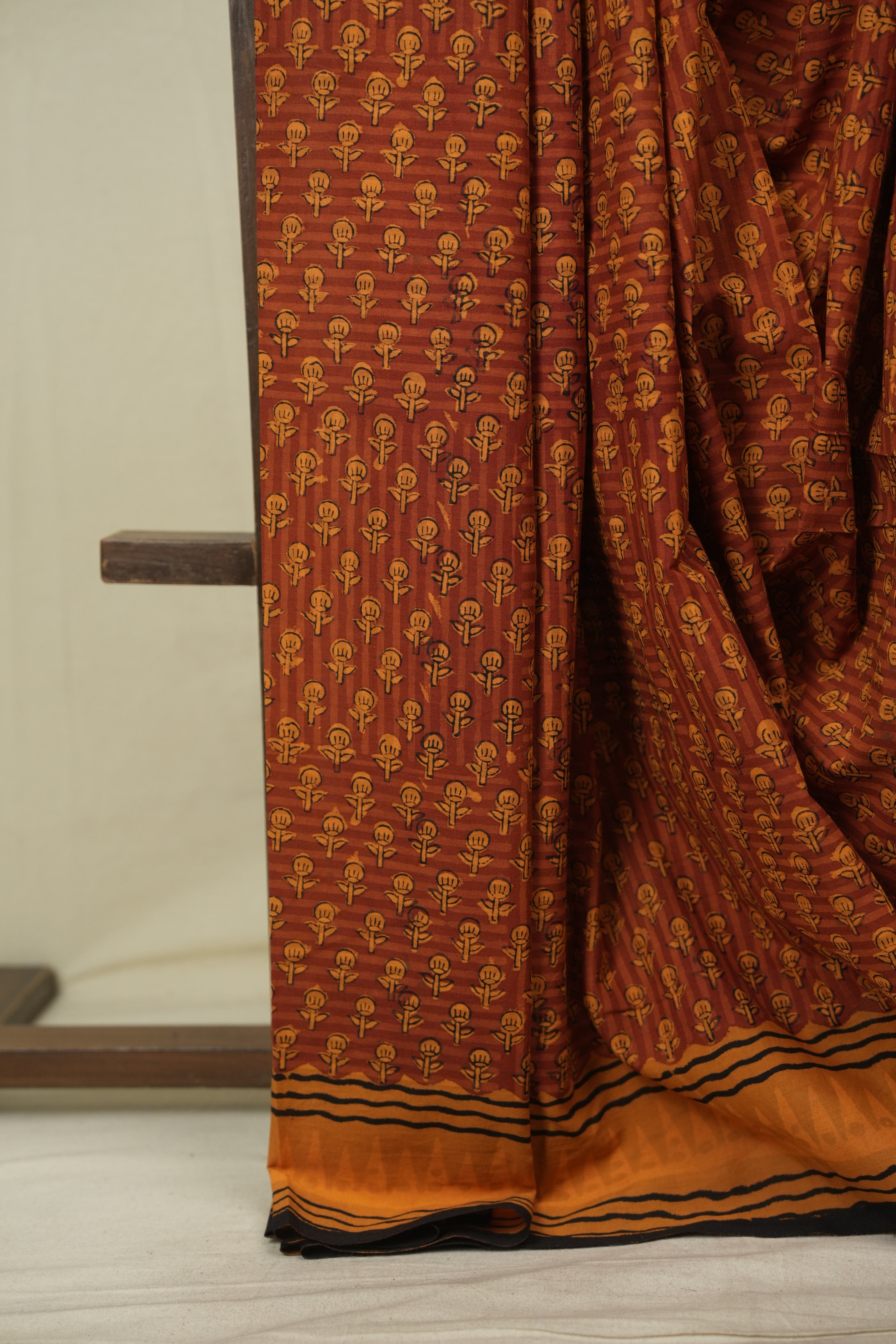 Rust HBP Cotton Saree - SRRCS3648