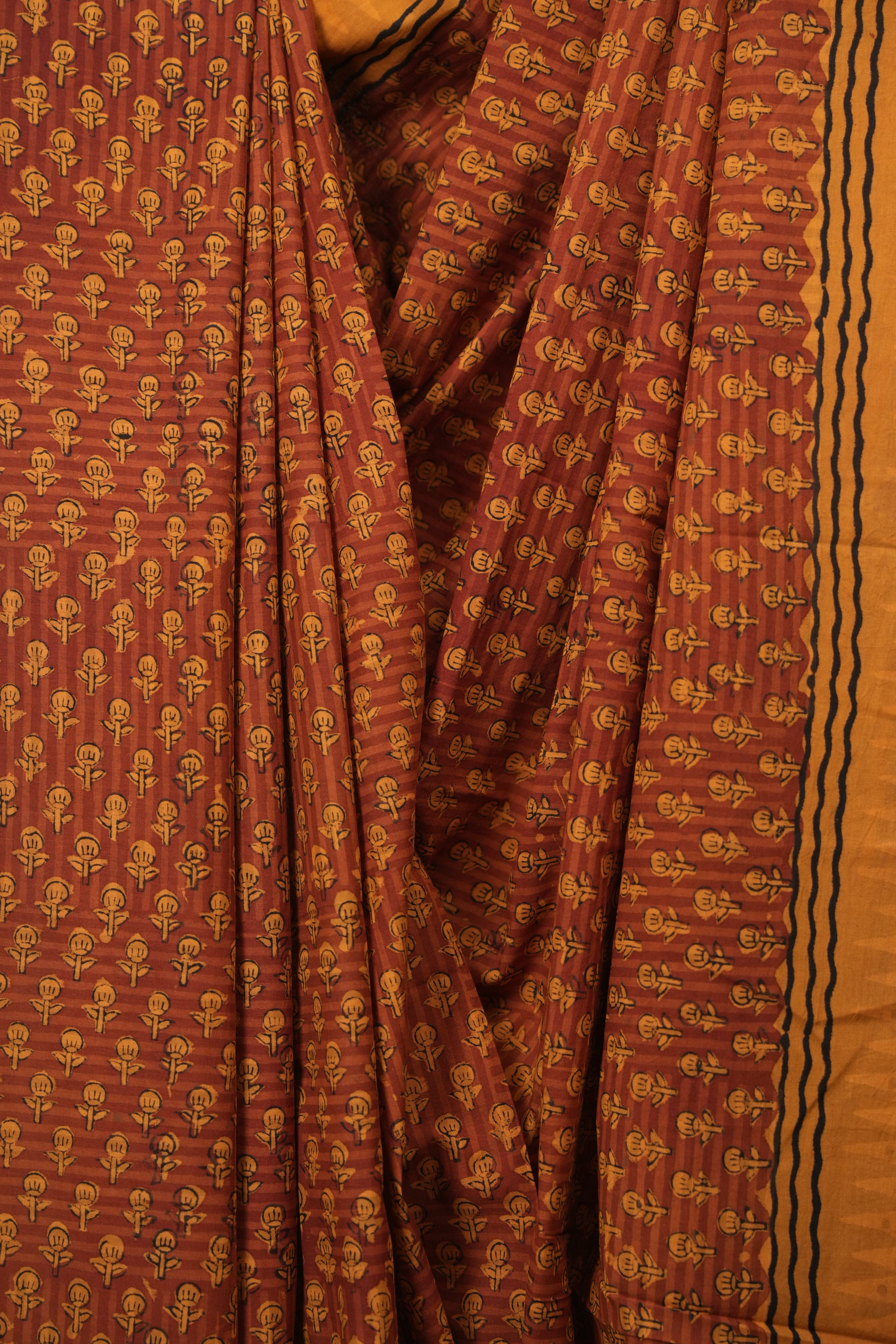 Rust HBP Cotton Saree - SRRCS3648