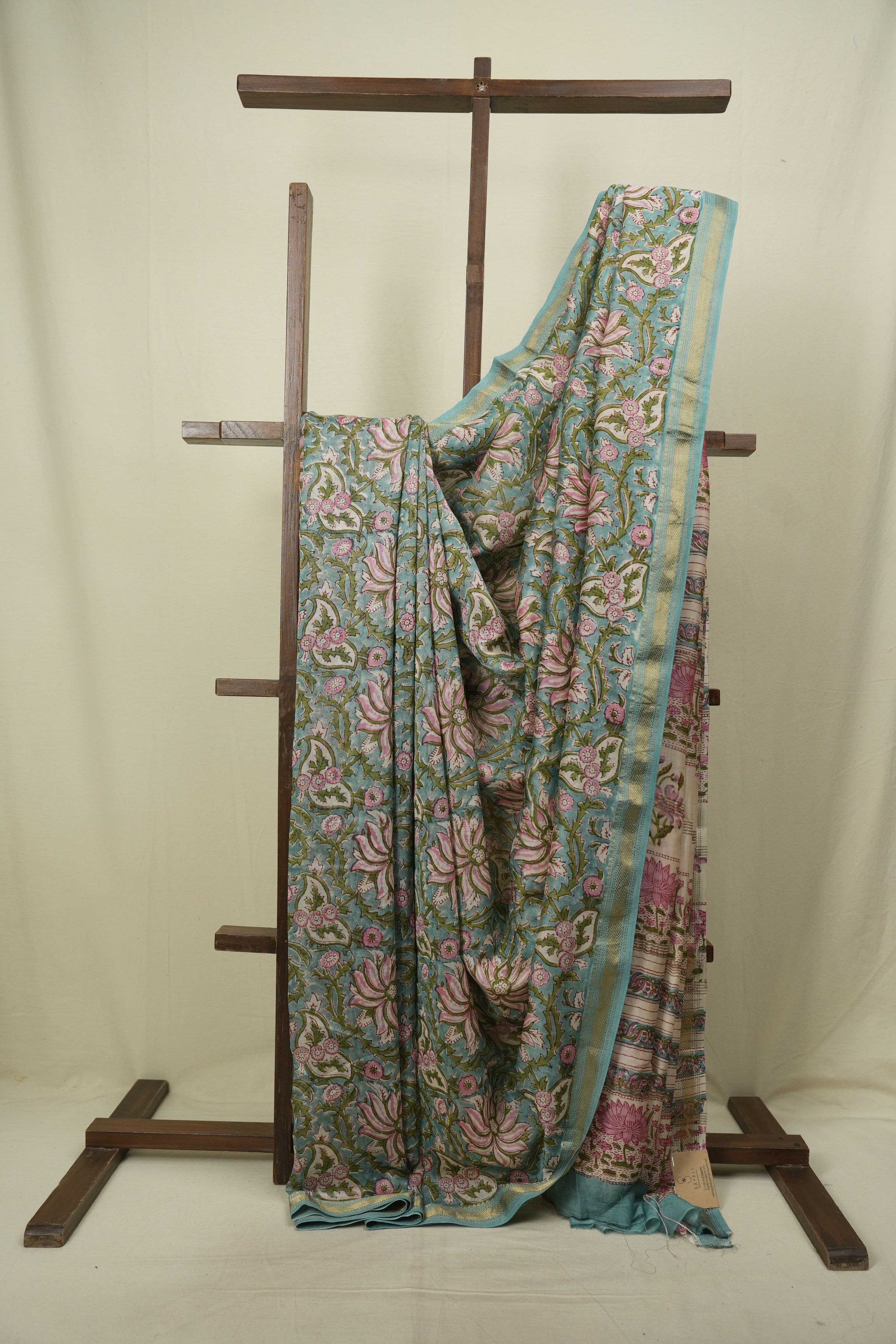 Sea Blue HBP Cotton Silk Saree With Chanderi Border - SRSBCSS1760