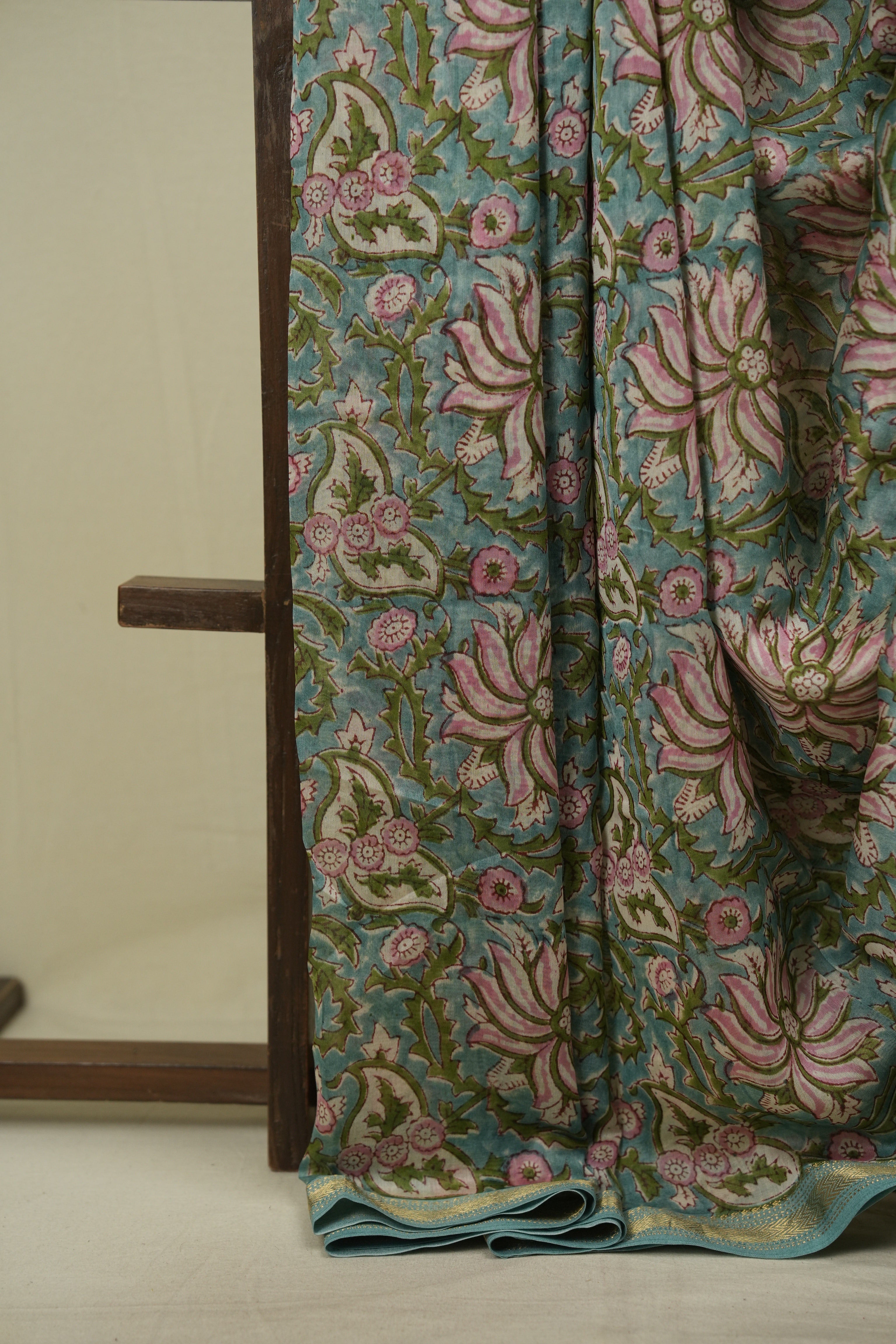 Sea Blue HBP Cotton Silk Saree With Chanderi Border - SRSBCSS1760