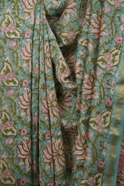 Sea Blue HBP Cotton Silk Saree With Chanderi Border - SRSBCSS1760