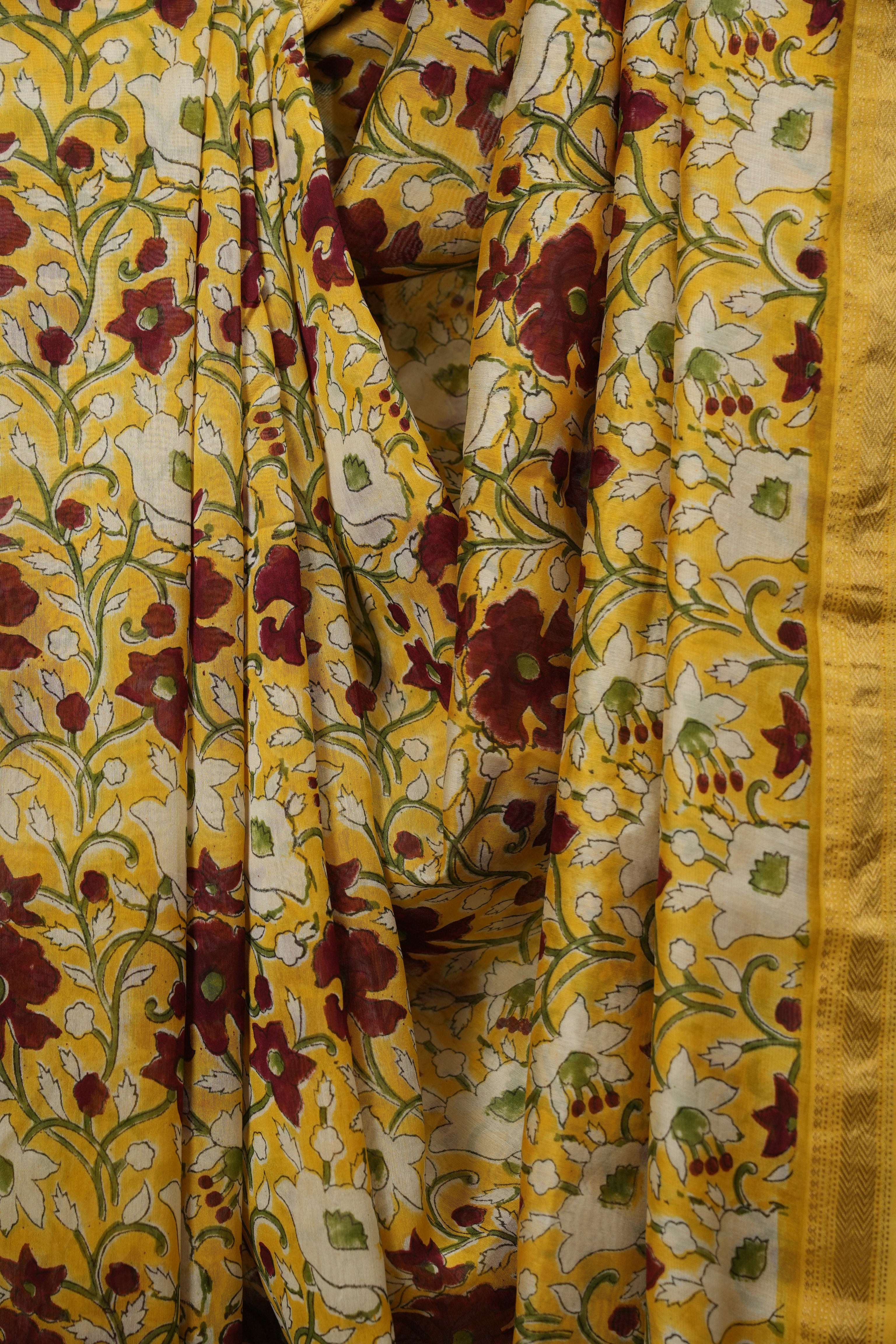 Yellow HBP Cotton Silk Saree With Chanderi Border - SRYCSS1761