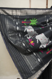 Black Cotton Paithani Saree - SRBCPS658