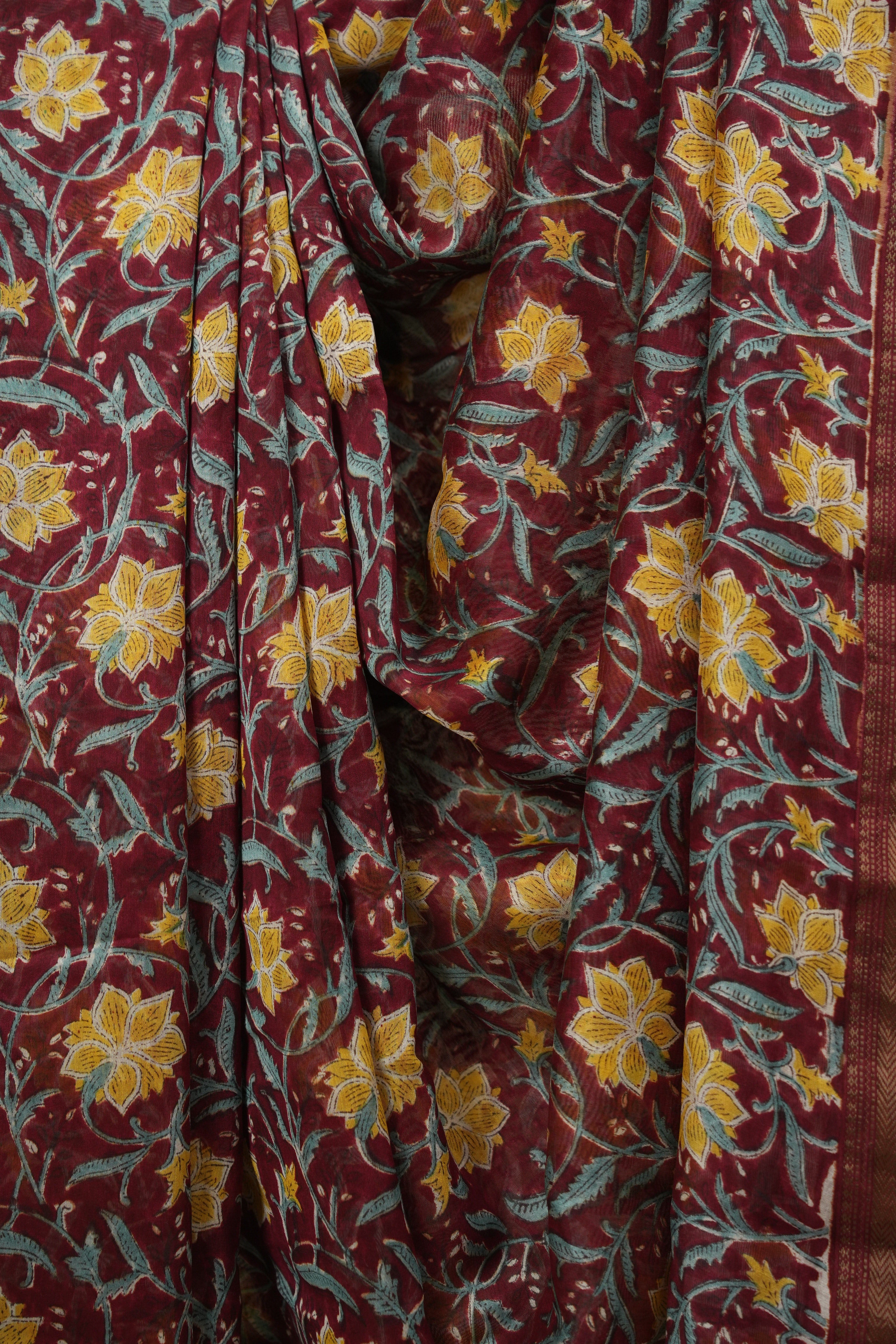 Maroon HBP Cotton Silk Saree With Chanderi Border - SRMCSS1764