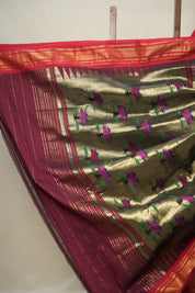 Maroon Cotton Paithani Saree - SRMCPS655