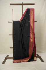 Black Cotton Paithani Saree - SRBCPS654