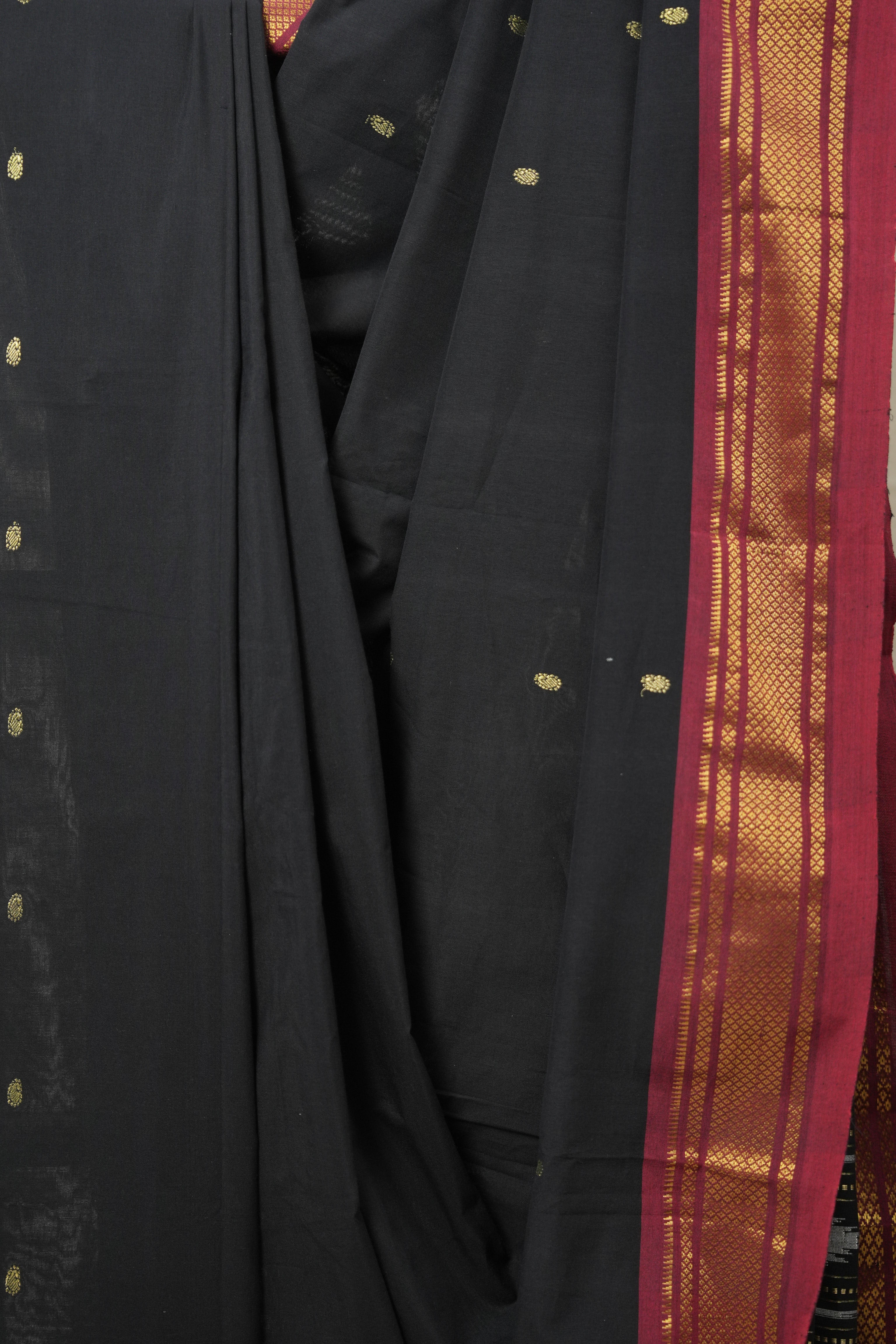 Black Cotton Paithani Saree - SRBCPS654