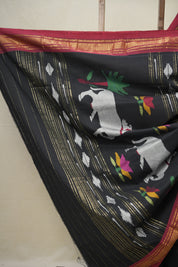 Black Cotton Paithani Saree - SRBCPS654