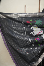 Black Cotton Paithani Saree - SRBCPS659