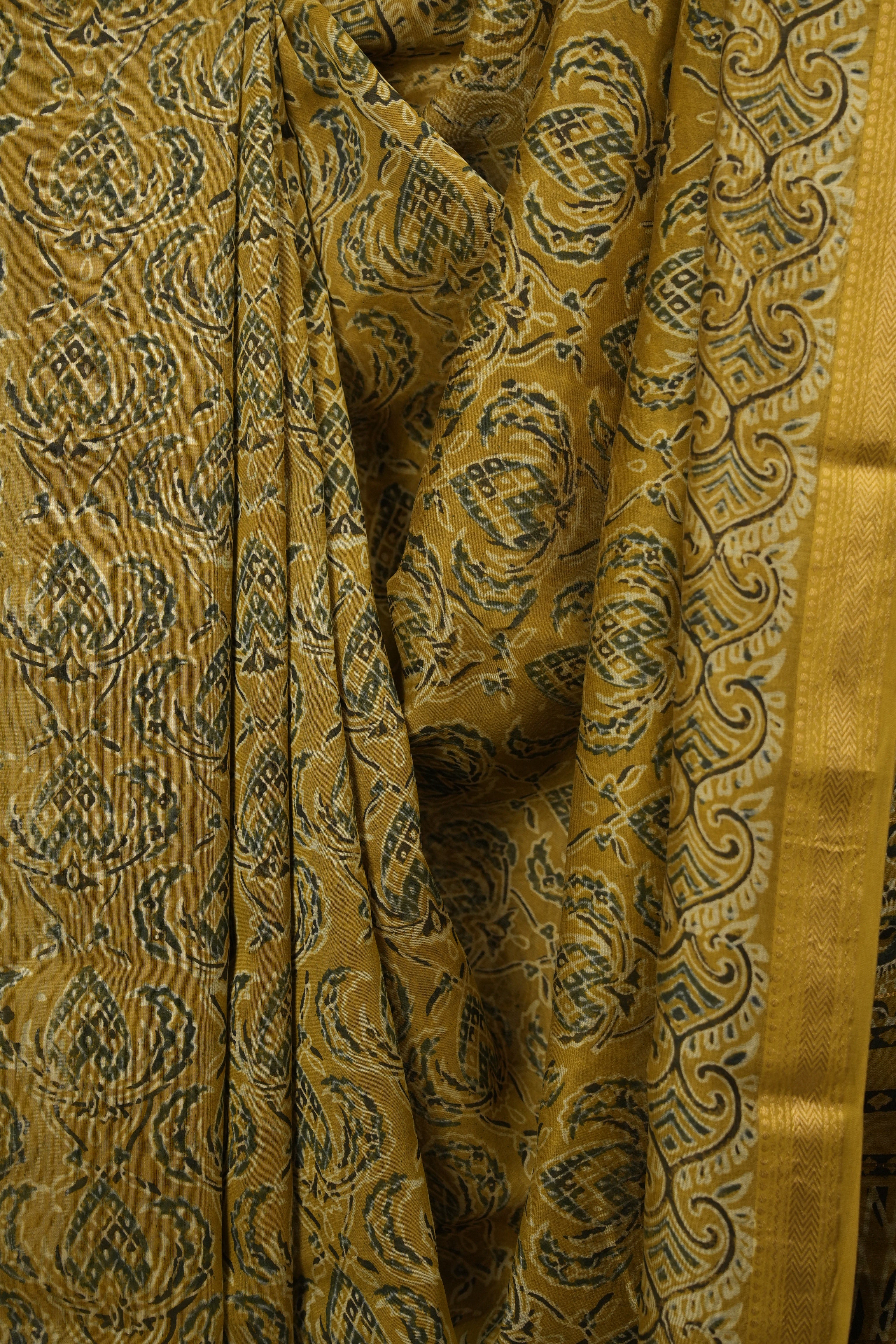 Yellow HBP Cotton Silk Saree With Chanderi Border - SRYCSS1750