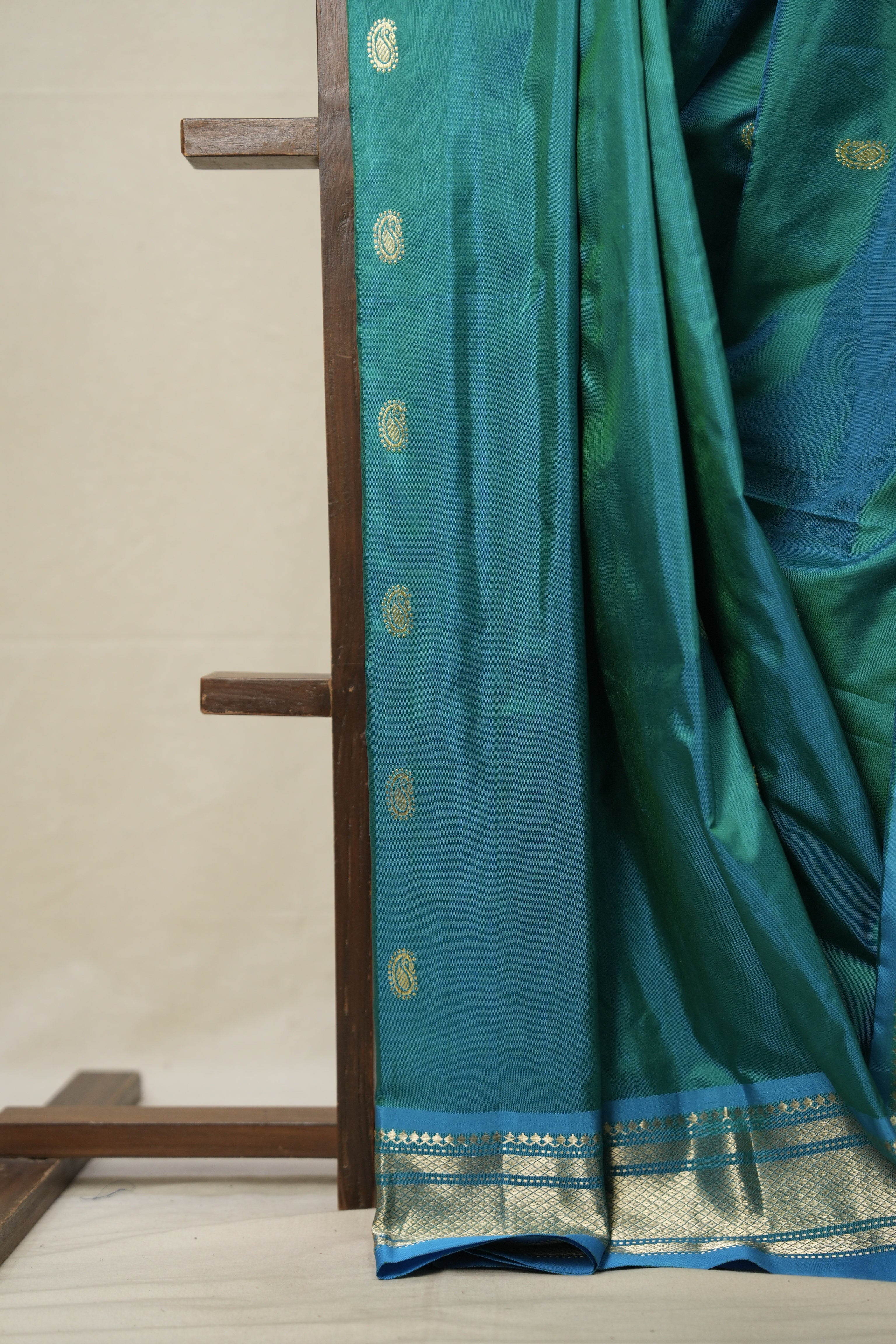 Two Tone Turquoise Silk Paithani Saree - SRTTTSPS754