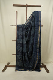 Indigo HBP Cotton Silk Saree With Chanderi Border - SRICSS1751