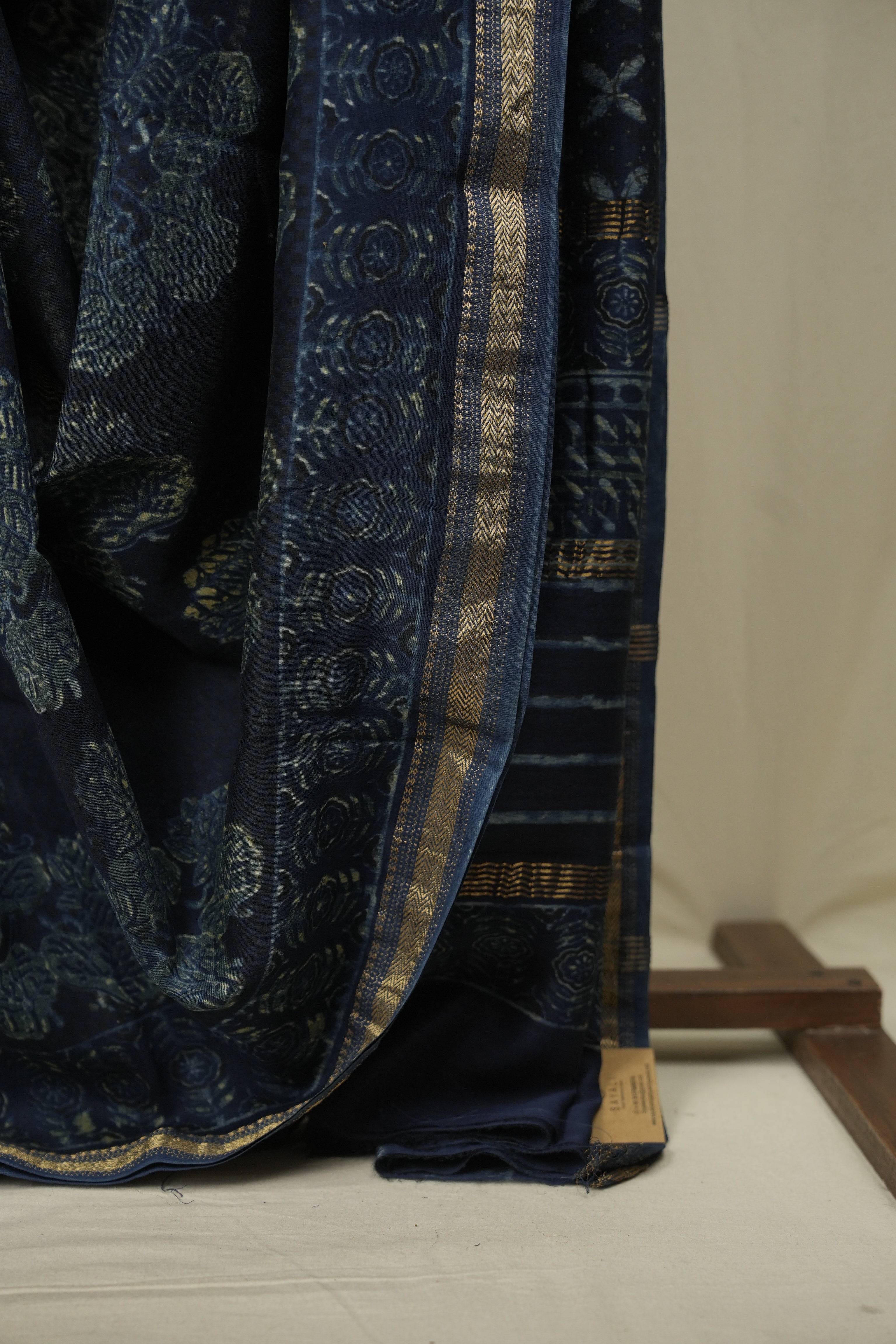Indigo HBP Cotton Silk Saree With Chanderi Border - SRICSS1751