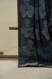 Indigo HBP Cotton Silk Saree With Chanderi Border - SRICSS1751