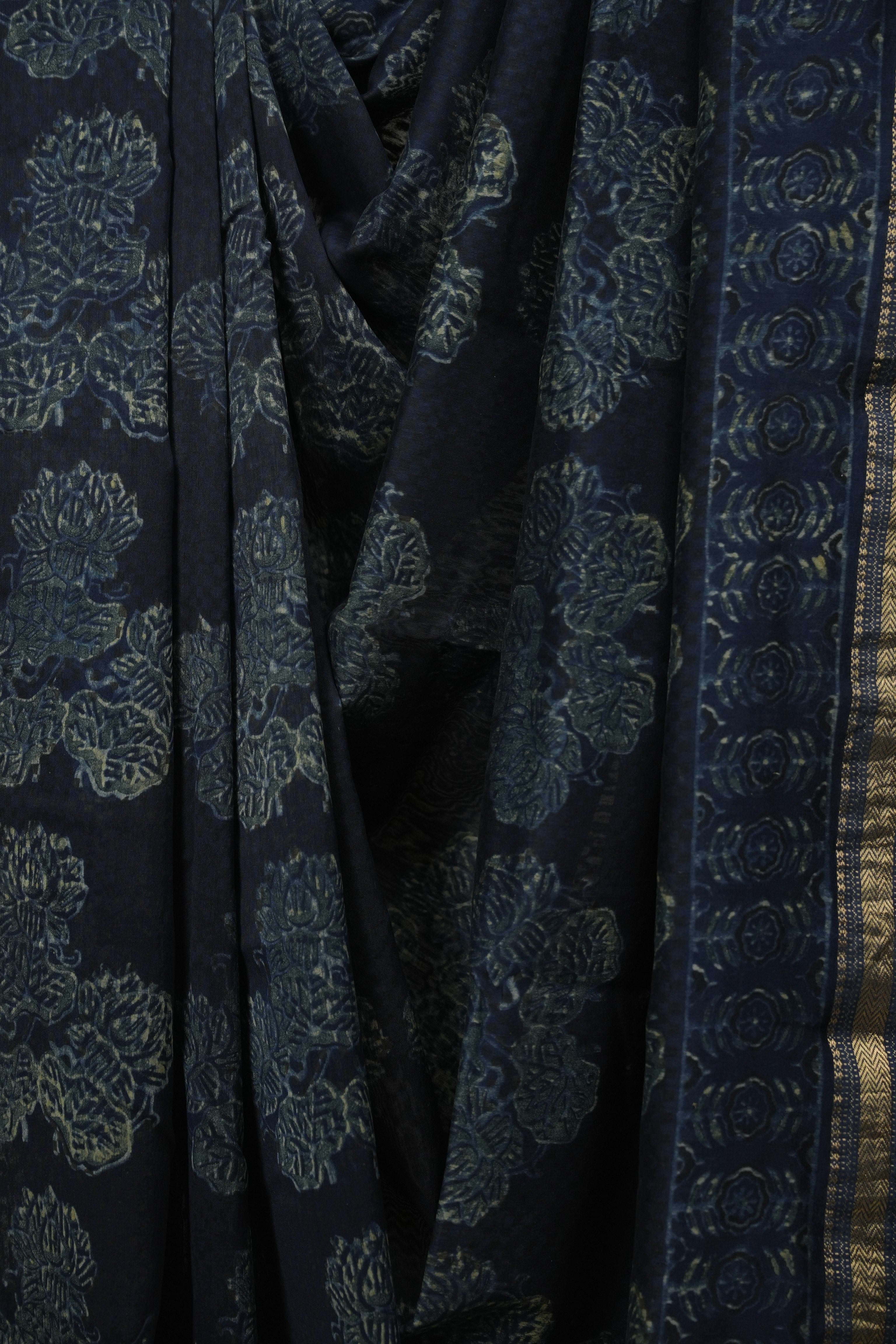 Indigo HBP Cotton Silk Saree With Chanderi Border - SRICSS1751