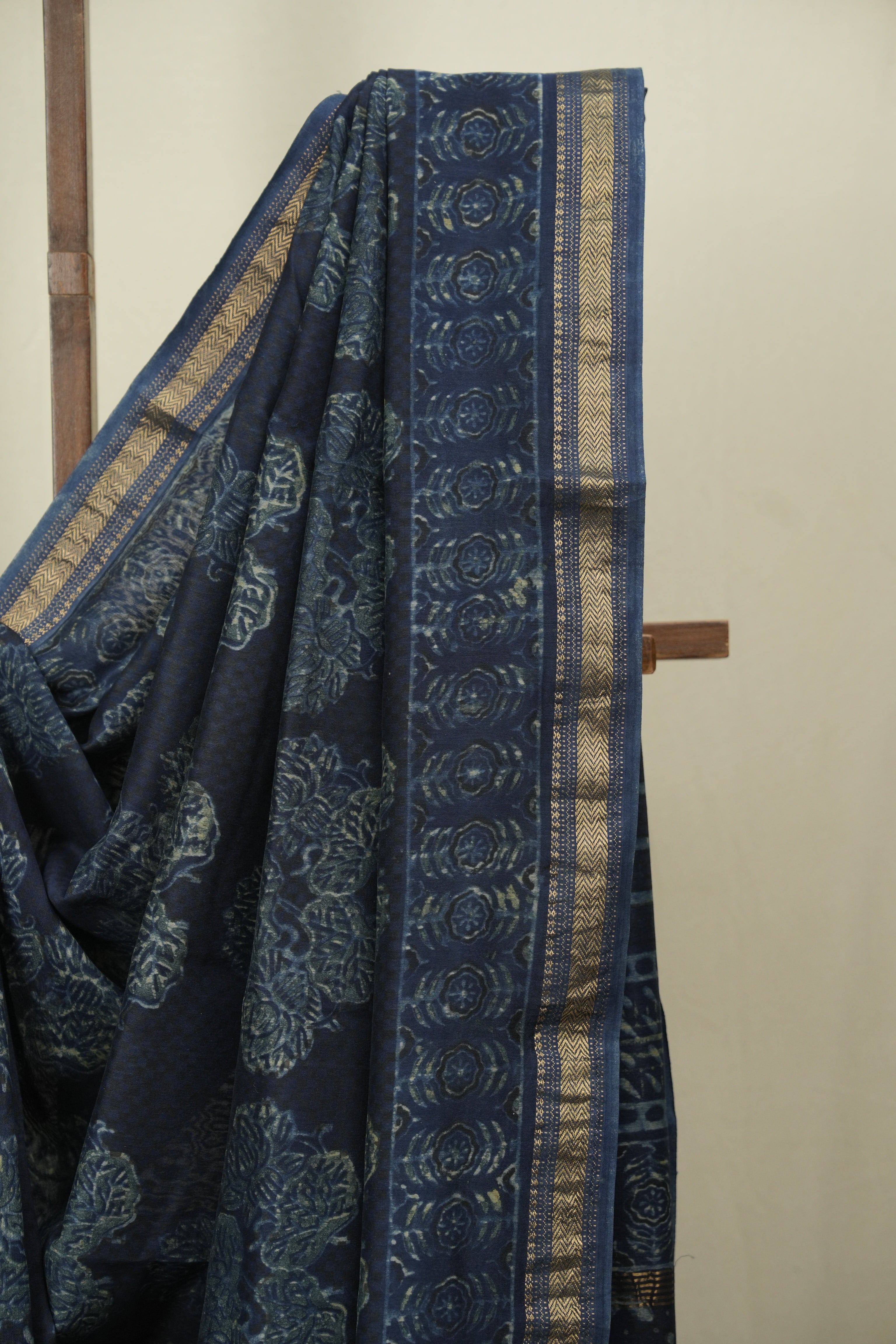 Indigo HBP Cotton Silk Saree With Chanderi Border - SRICSS1751