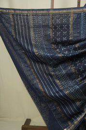 Indigo HBP Cotton Silk Saree With Chanderi Border - SRICSS1751