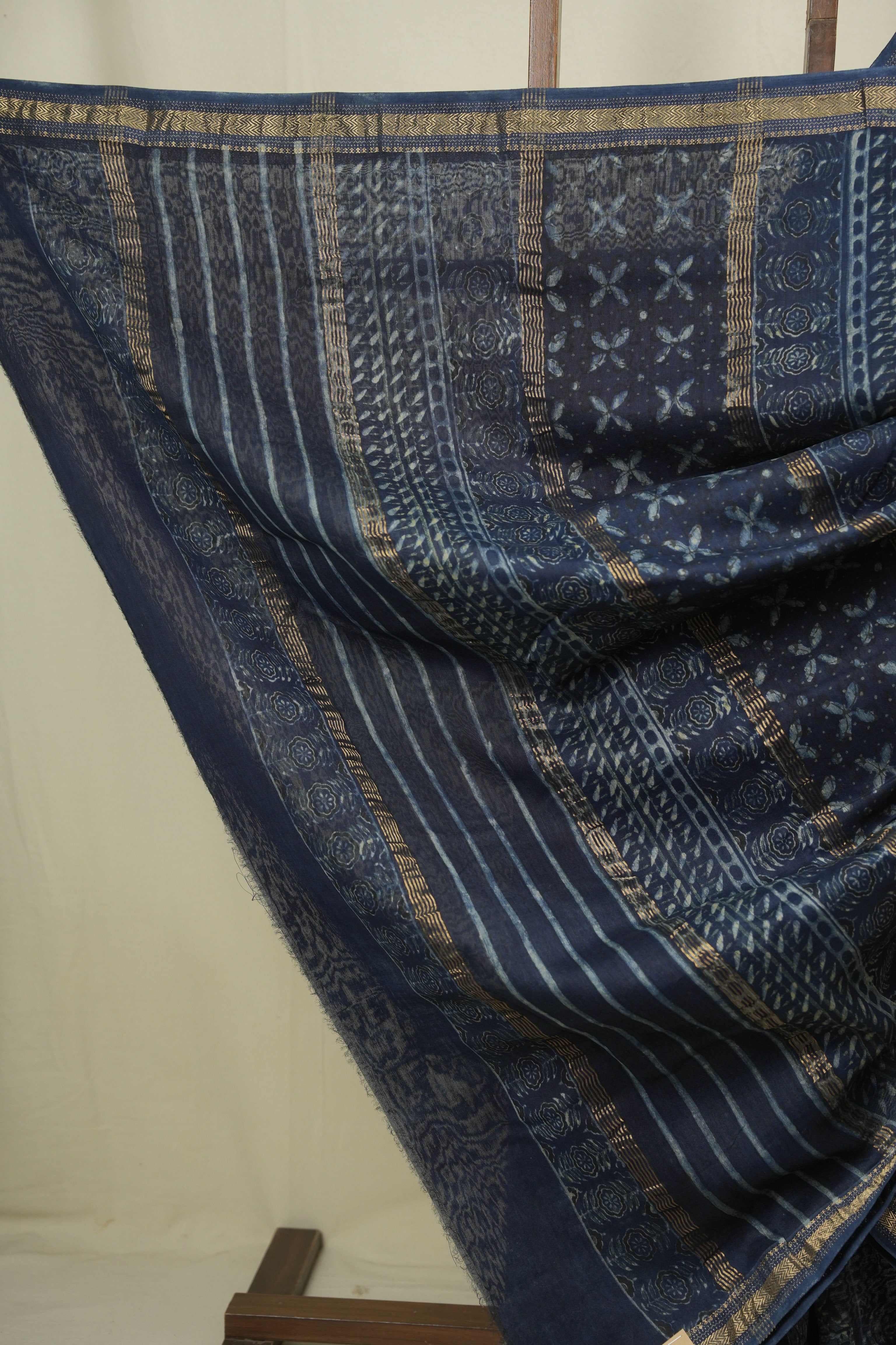 Indigo HBP Cotton Silk Saree With Chanderi Border - SRICSS1751