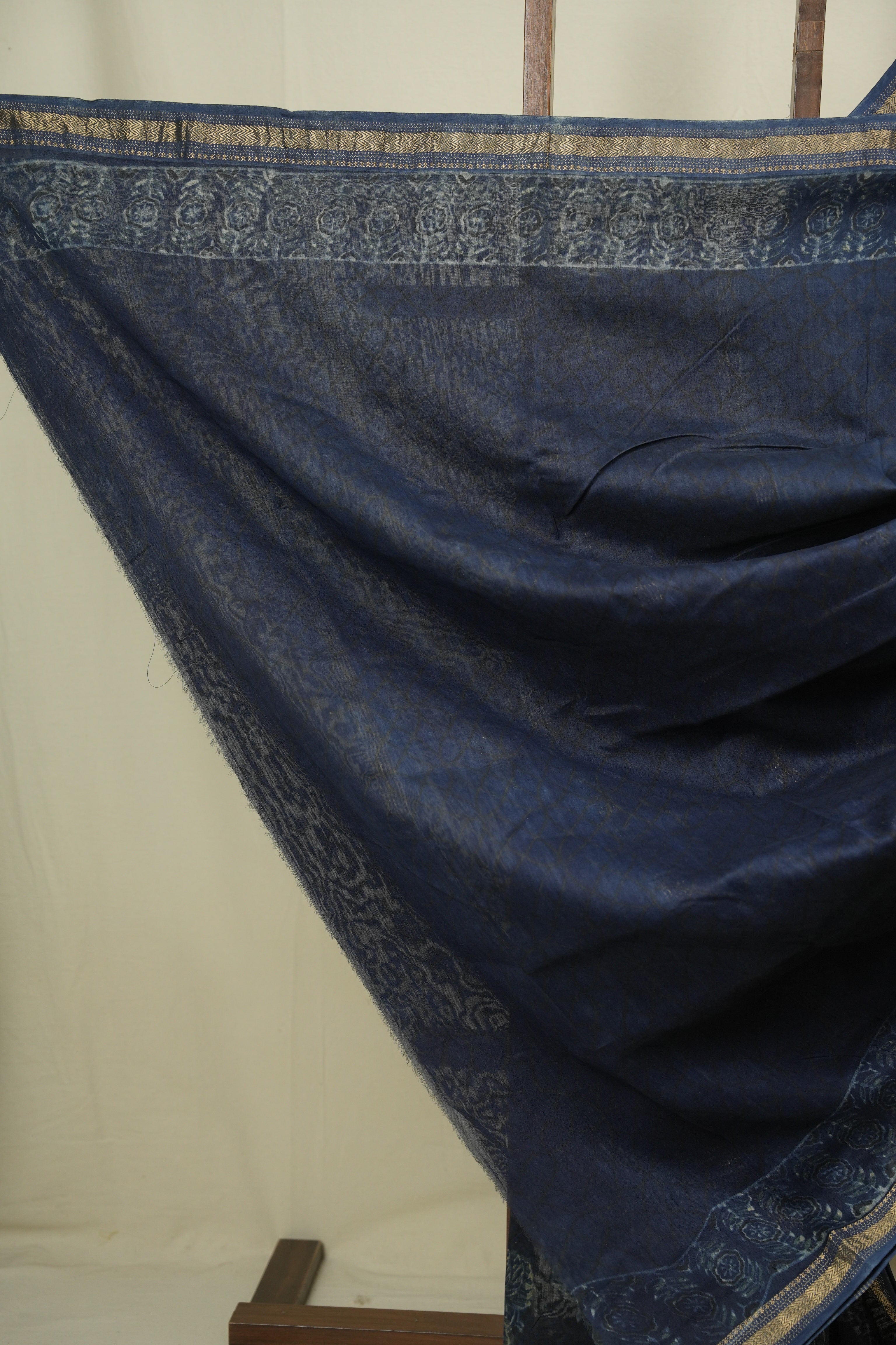 Indigo HBP Cotton Silk Saree With Chanderi Border - SRICSS1751