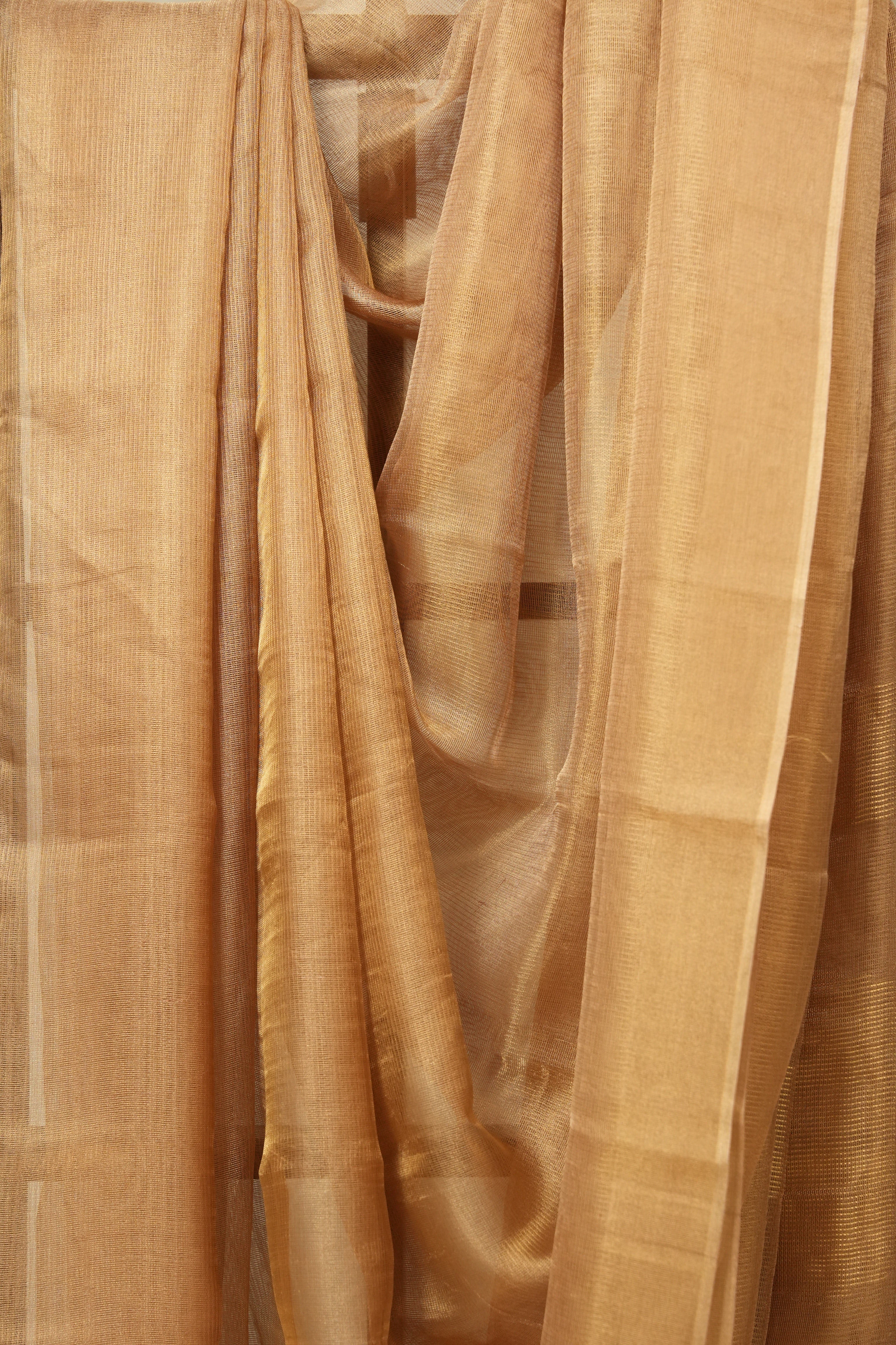 Golden Copper Tissue Tussar Silk Saree - SRGCTTSS392