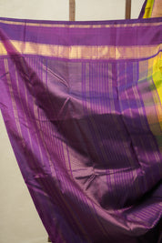 Yellow-Green Checks Kanjivaram Silk Saree - SRYGCKSS1014