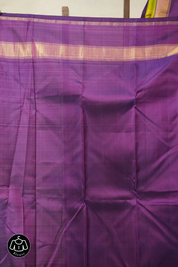 Yellow-Green Checks Kanjivaram Silk Saree - SRYGCKSS1014