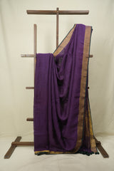 Purple Plain Linen Saree With Green Tassels - SRPPLS536