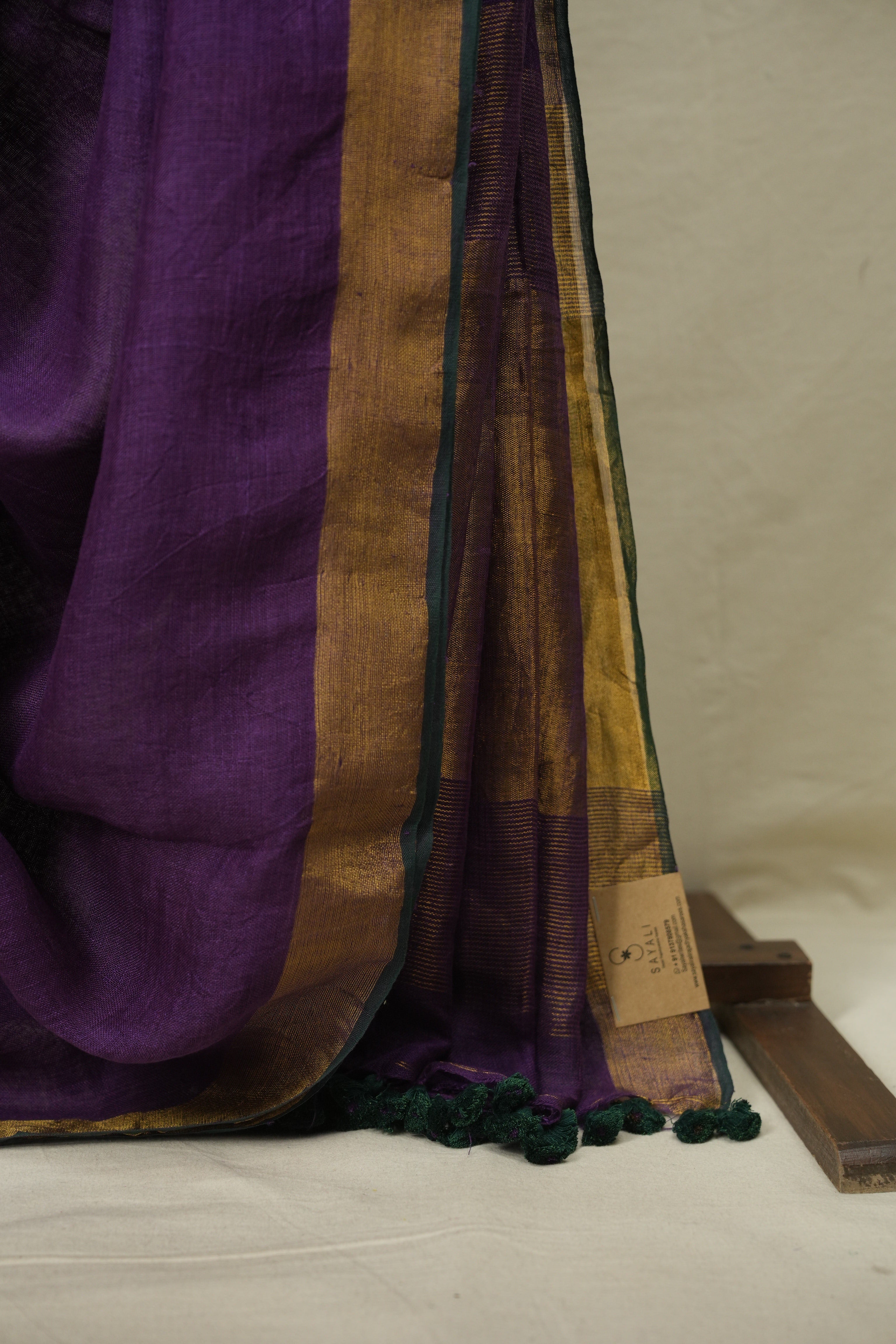 Purple Plain Linen Saree With Green Tassels - SRPPLS536