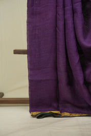 Purple Plain Linen Saree With Green Tassels - SRPPLS536