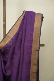 Purple Plain Linen Saree With Green Tassels - SRPPLS536