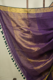 Purple Plain Linen Saree With Green Tassels - SRPPLS536