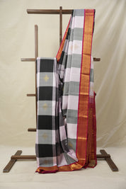 Black - Grey Checks Kanjivaram Silk Saree - SRBGCKSS1013