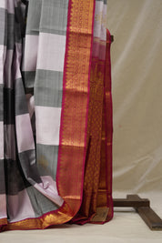 Black - Grey Checks Kanjivaram Silk Saree - SRBGCKSS1013