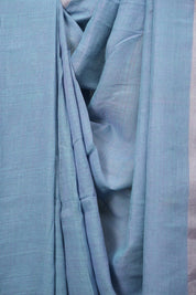 Turquoise Plain Linen Saree With Green Tassels - SRTPLS533