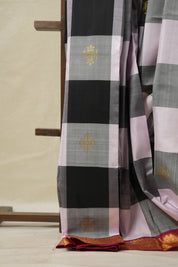Black - Grey Checks Kanjivaram Silk Saree - SRBGCKSS1013
