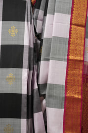 Black - Grey Checks Kanjivaram Silk Saree - SRBGCKSS1013