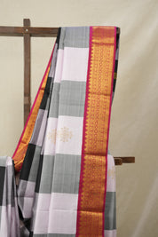 Black - Grey Checks Kanjivaram Silk Saree - SRBGCKSS1013