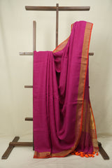 Pink Plain Linen Saree With Orange Tassels - SRPPLS530