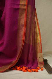 Pink Plain Linen Saree With Orange Tassels - SRPPLS530