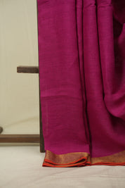 Pink Plain Linen Saree With Orange Tassels - SRPPLS530