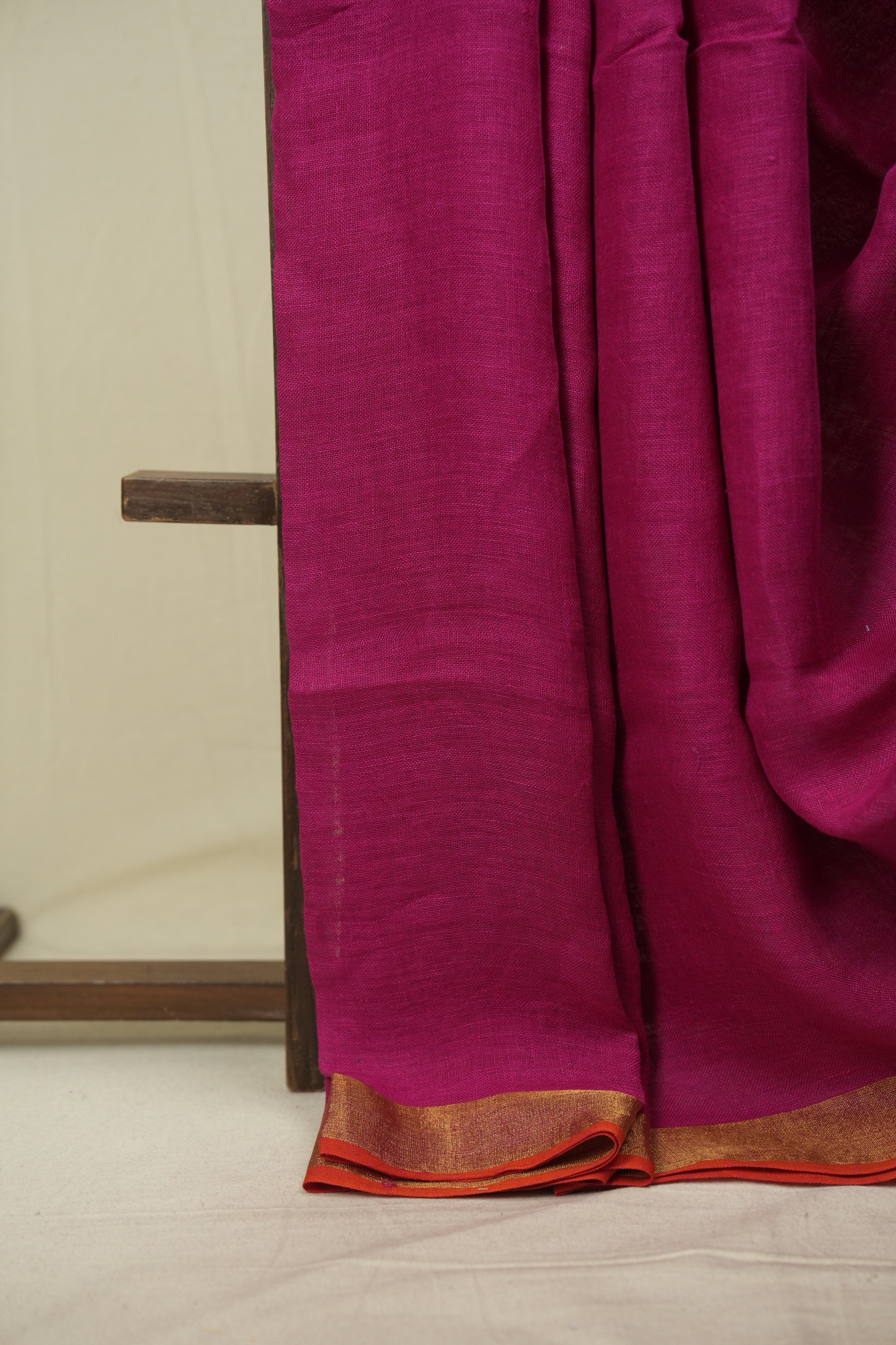 Pink Plain Linen Saree With Orange Tassels - SRPPLS530