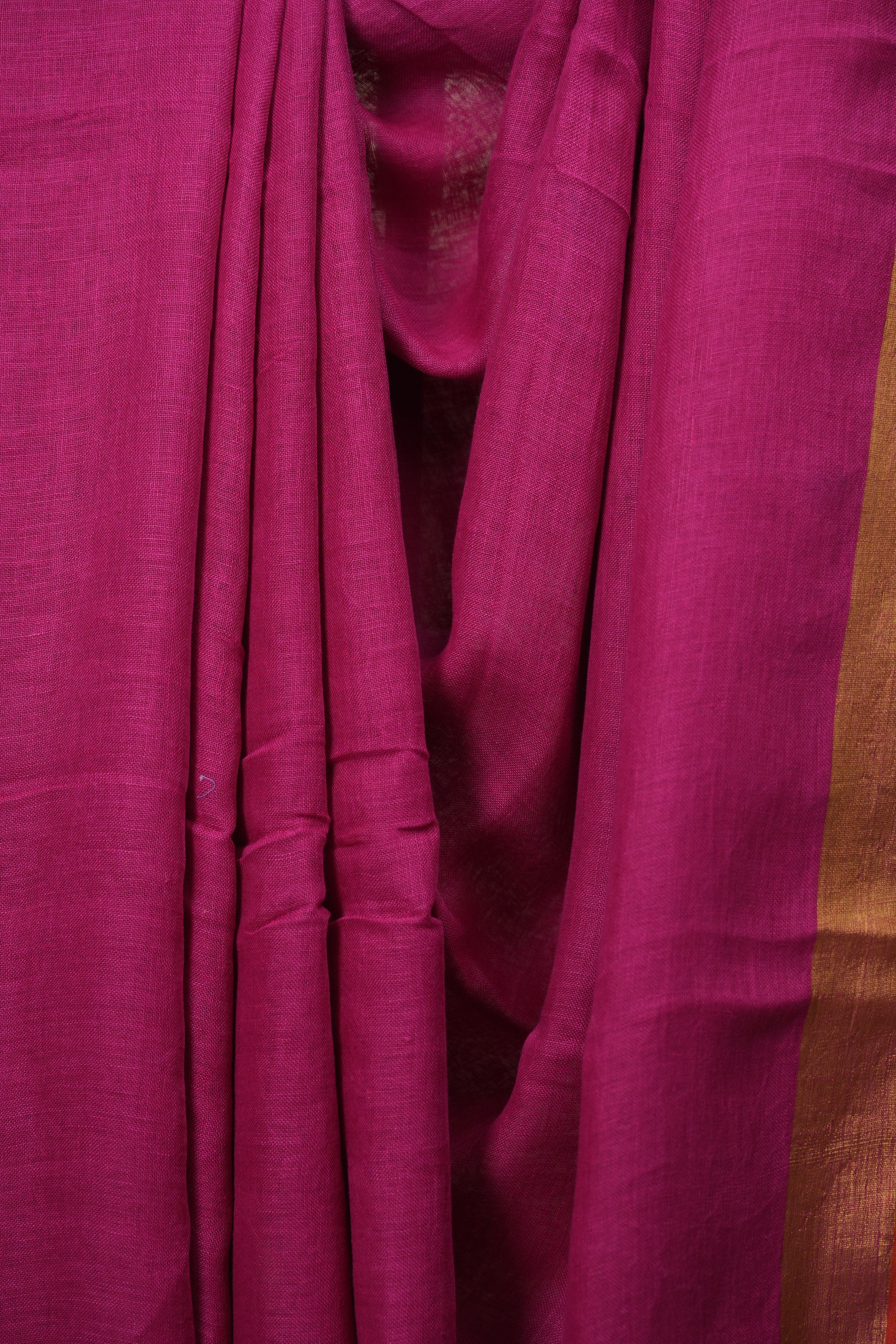 Pink Plain Linen Saree With Orange Tassels - SRPPLS530
