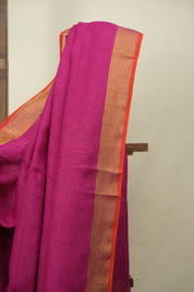 Pink Plain Linen Saree With Orange Tassels - SRPPLS530