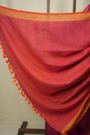 Pink Plain Linen Saree With Orange Tassels - SRPPLS530