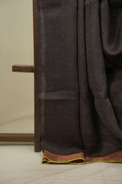Brown Plain Linen Saree With Yellow Tassels - SRBPLS535