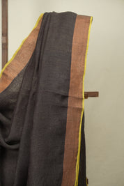 Brown Plain Linen Saree With Yellow Tassels - SRBPLS535